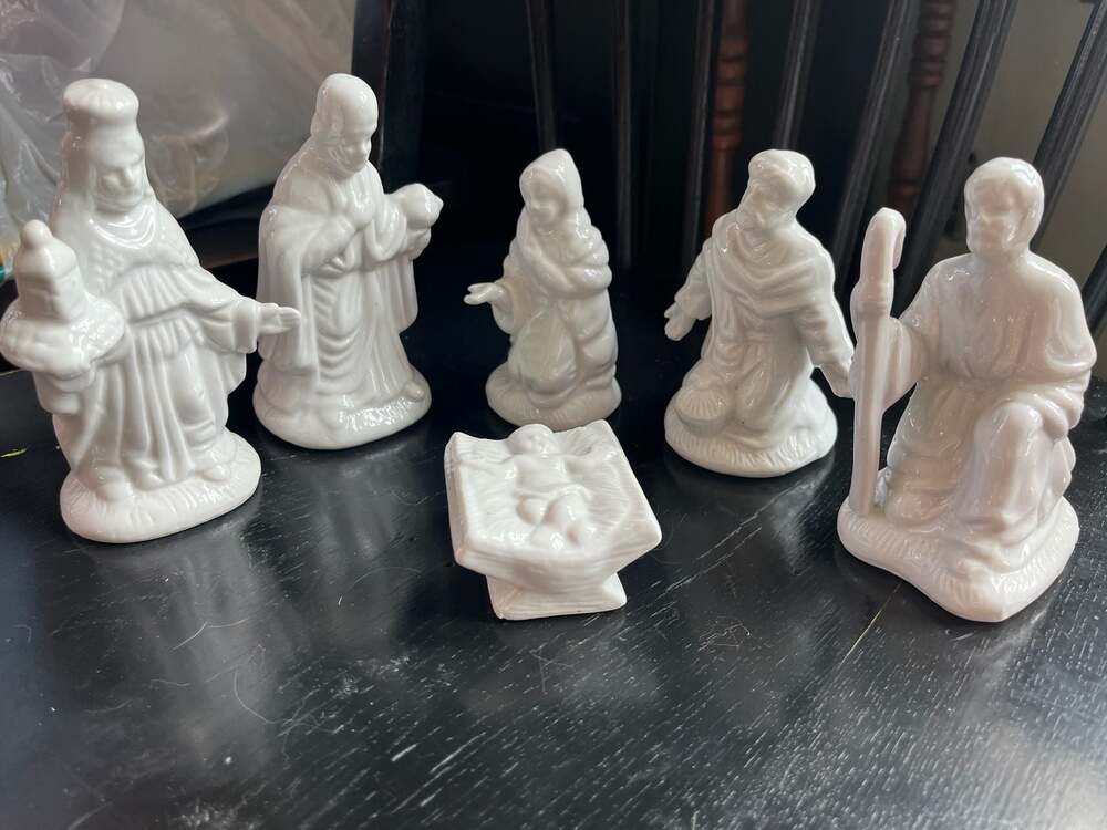 Vintage White Porcelain Nativity Set 5-Piece Figurine Collection